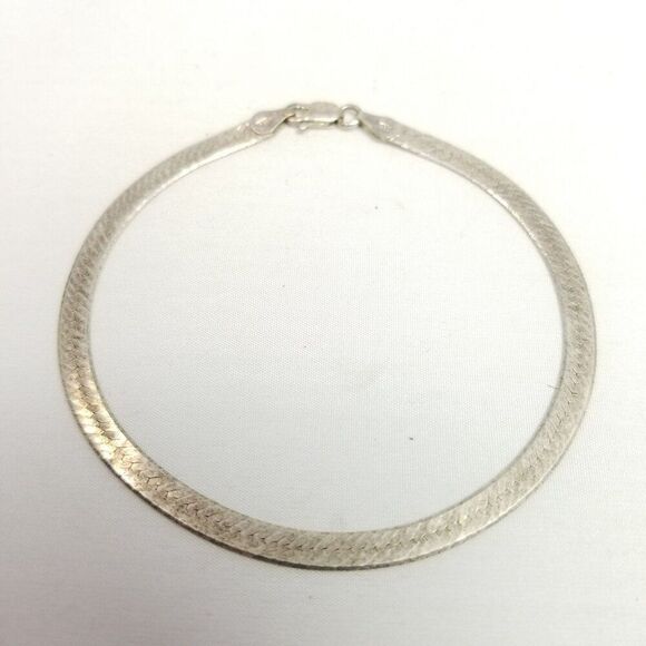 Vintage Sterling Silver Flat Herringbone Chain Bracelet, 925 Made in Italy - Picture 6 of 8